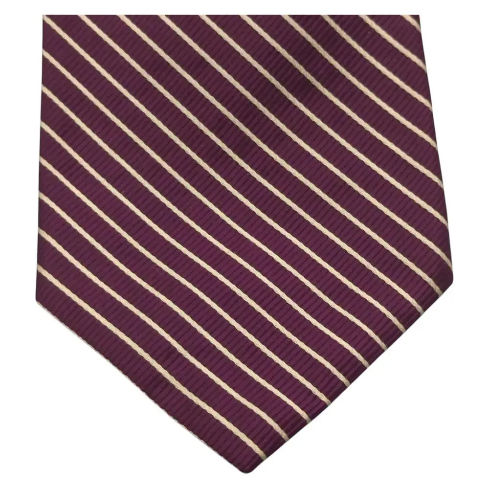 Polo Ralph Lauren Silk Tie Repp Striped Necktie Purple White Vintage 55